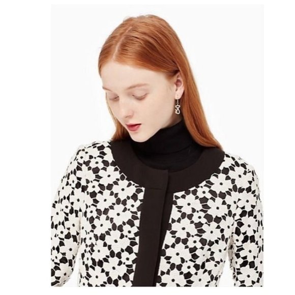 Kate Spade New York Black White Guipure Lace A-line Coat Size 0 - Picture 3 of 7